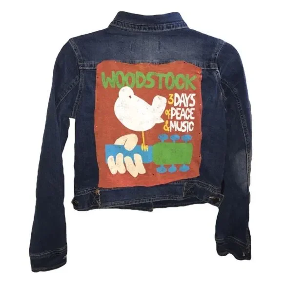 Denim Jacket W/ Woodstock T-Shirt Patch - Picture 3 of 4